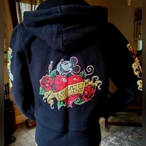 Vintage Disney Parks Mickey Mouse Rose Tattoo Rhinestones Women's Hoodie Medium